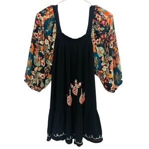 Multicolor Boho Black Top